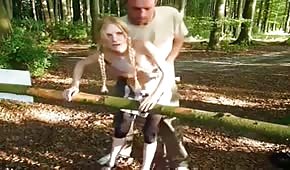 Young chick is being fucked in the forest